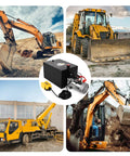 Lfgud 20 Quart Hydraulic Power Unit With Metal Tank 3200PSI Single Acting Pump And Control Remote 12V DC Motor in heavy machinery setup.