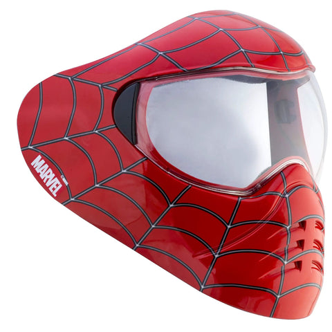 Spiderman SUM Series Sport Utility Mask With Interchangeable Lens And Light Smoke Lens Adjustable Strap Soft Foam Gasket And Military Grade AF AS UV Coatings Designed To Fit About 98 Percent Of Faces, shown from side angle