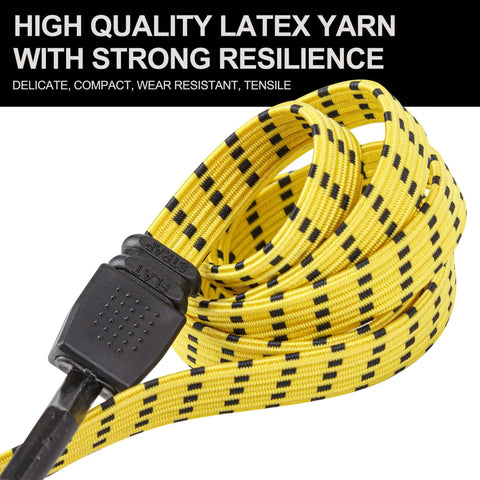 Ultra 48 Inch Flat Bungee Cord 4 Pack Yellow Black With Ultra Hooks Glass Filled Nylon Outer Sheath And Steel Core Heavy Duty