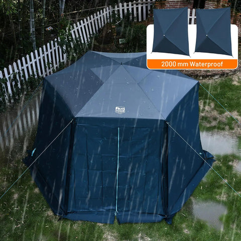 Pop Up Gazebo Tent With Wind Panels 12.1 Ft By 10.5 Ft Waterproof Screen House With Mesh Ventilation UV Protection Navy Blue