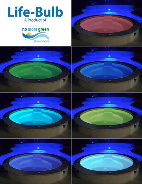 Color variations from 12V LED Spa Light Bulb With Remote Color Changing, High Lumens, Aluminum Heat Dissipation, Inground Spa Compatible.