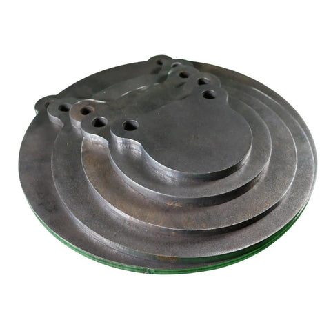 Three Eighths Inch AR500 Steel Gong Targets Set For Rifle And Pistol Five Piece Hanging Reactive Plates stacked view