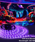 80Ft Black Light Strip With Remote, 1440 LEDs, Flexible 12V Glow Party Blacklights in cosmic space setting, UVA level