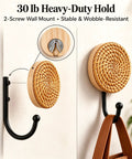 Four Pack Slick Boho Wall Hooks Decorative Wide Opening Coat Rack For Towels Backpacks And Purses With Rock Solid Screw Mount Heavy Duty Home Storage For Keys Jewelry And Everyday Carry, showing a close-up of woven hook.