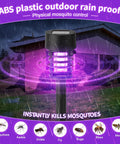 4 Pack Solar Bug Zapper For Outdoors With LED Lights Waterproof Grid Cylinder Mosquito Killer High Voltage Electric Zapper displayed in garden setting with purple light and rain