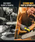 Comparison of old manual chainsaw sharpening methods versus use of Handheld Electric Chainsaw Sharpener Kit With 6 Titanium Coated Diamond Bits For On The Bar Sharpening, No Chain Removal Needed, Quick Easy And No Fuss Chainsaw Sharpening Tool For All Chain Sizes
