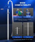Heavy Duty Hand Crank Drum Pump Uses Adjustable Telescoping Suction Tube To Handle Five To Fifty Five Gallon Drums For Fast Oil And Fuel Swaps Zero Drama Guaranteed with spout and hose options.