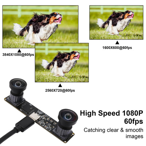 Dual Lens USB Camera Module 1080P 60FPS UVC Industrial Board With Color Synchronization Dual M12 Lenses Distortion Free Wide Angle 120 Degree USB Camera For 3D VR And Biometric Detection