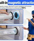 Magnetic Dryer Vent Connector Kit MV 180 showing built-in magnetic attraction for quick, easy installation in tight spaces.