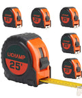 Bulk Six Pack 25 Ft Tape Measure With Easy Read Fractions One Eighth Increments, Retractable Measuring Tape, One Inch Wide