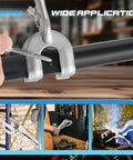 Heavy Duty 9 Inch Locking Pliers Set Two Pack Metal Welding Clamps with Quick Lock Release C Clamp holding metal pipe