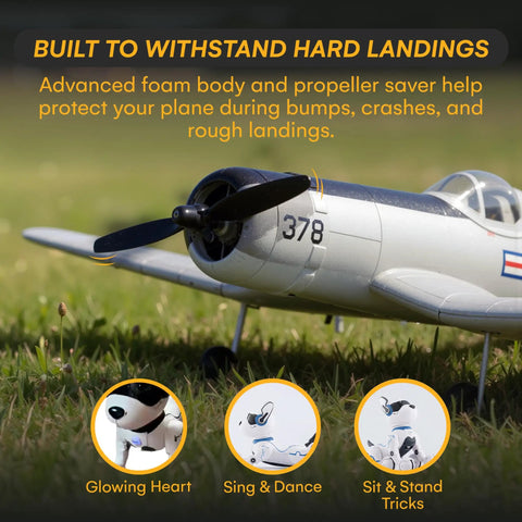 Close-up of Ready To Fly 4 Channel RC Plane For Adults With Beast Performance, Advanced Foam Construction, on grass.
