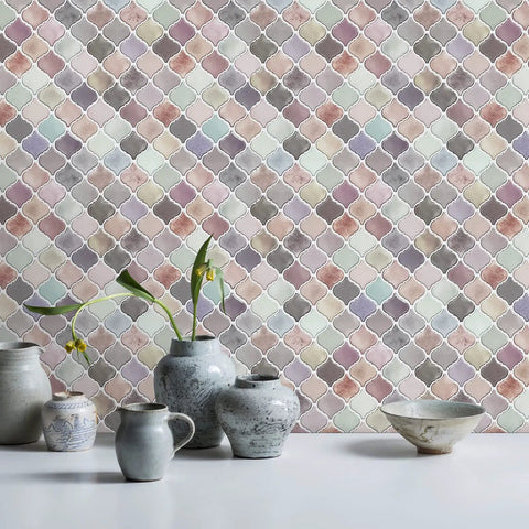 Pink Arabesque Peel And Stick Tile Backsplash 12x12 Self Adhesive Kitchen Tiles Pack Of 10 Thick 2 To 2.5mm Design With 3X Stronger Adhesive