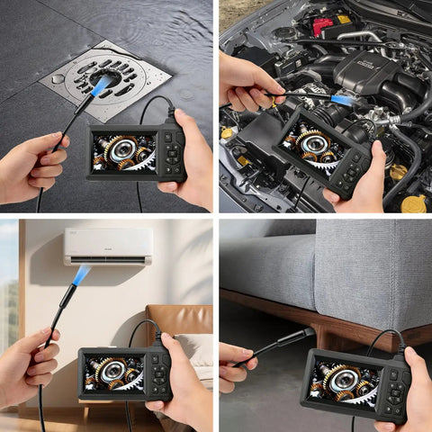Borescope Endoscope With 4.3 Inch Color Screen And 1080P HD Camera, 8 LED Lights, 16.5 Foot SemiRigid Cord, IP67 Waterproof Sewer Inspection Tool For Home And Pros, Ideal For Pipes, Cars And HVAC. Used inspecting drain, engine, AC vent and sofa