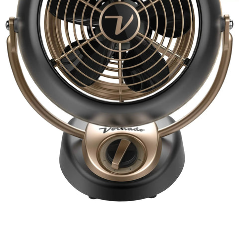 Retro Metal Desk Fan With Adjustable Tilt Head, 12 Inch Compact Personal Air Circulator in gunmetal with copper accents