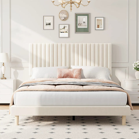 Level Up Your Sleep Setup With This Dope Queen Platform Bed Frame Wrapped In Plush Velvet Upholstery Featuring A Three Level Adjustable Tufted Headboard For Chill Nights.
