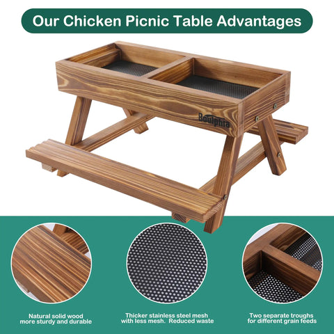 No Waste Chicken Feeders And Waterers Kit With Picnic Table Includes Two Water Feeders Handmade Wooden Chicken Coop Supplies
