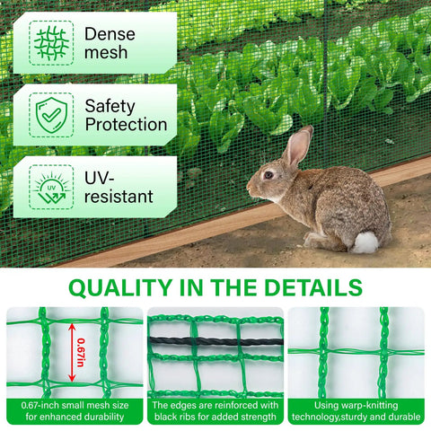 Heavy Duty Portable Animal Fence With Posts For Garden And Backyard 3x50 Ft Mesh Barrier for dogs chickens UV-resistant visible