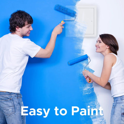 Rock Solid 22 By 30 Inch White Steel Access Panel With Smooth Concealed Hinge And No Hassle Screwdriver Latch For Drywall Ceilings being painted.