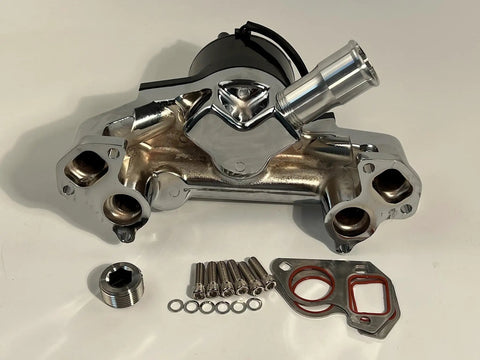 Badass High Flow Aluminum Electric Water Pump For Ls1 Ls2 Ls3 Ls6 Engines Featuring Chrome Polished Finish and accessories.