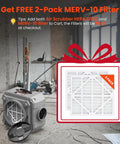 Air Scrubber Negative Air Machine With Three Stage Filtration And 16 Inch Inlet For Home Garage And Commercial Jobs 550 CFM HEPA And Activated Carbon Filters near two-pack MERV-10 filters in a workshop setting.