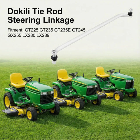 Heavy Duty Steering Tie Rod Linkage Direct Replacement for John Deere AM133800 AM123661, shown with GT225-GX255 tractors