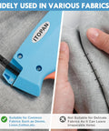 DIY Garment Stitch Gun For Quick Clothing Fixes with needle on gray fabric showing tag attachment