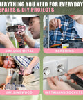 Pink Cordless Drill Driver Kit 12V With Charger And 195 Piece Tool Set For DIY Home Projects used for drilling, screwing, installing.