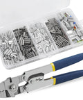 Tough As Nails Stainless Steel Fishing Crimping Pliers Kit With 430 Pieces 5 Sizes Aluminum Copper Barrel Crimp Sleeves Beads Set