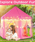 Princess Castle Tent For Girls With Star Lights Large Indoor Outdoor Playhouse Private Hideaway 55 x 53 inch with toys inside