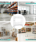 No Sweat Setup Heavy Duty Wire Cart Smooth Rolling 2 Tier Cardboard Box Storage Rack in various settings like factory and supermarket.