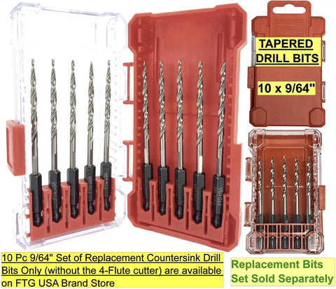 Premium Kicker 10-Piece Number Six Countersink Bit Kit featuring 10 tapered drill bits in a storage case.