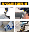 Collage showing Beefy Pro Grade Sheet Metal Clamp With Manual Sealing And Bending Pliers Set in use on various metal projects