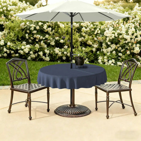 60inch round patio cover with umbrella hole 60 Inch Round Outdoor Tablecloth With Umbrella Hole And Zipper Navy Textured Water Repellent Polyester Cover For 2 To 4 Seater Tables Durable Patio
