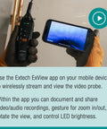 Wireless Dual HD Borescope With Mobile App Control, 1.5m Probe, 5.5mm Camera, Rugged IP67 Video Scope in use with ExView app