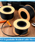 Expandable PET Braided Wire Loom Sleeve 300 Feet In One Quarter Inch One Half Inch And Three Eighths Inch Diameters Black