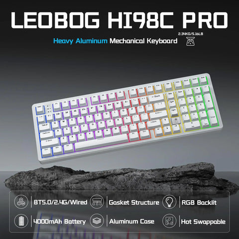 Rock Solid Aluminum Wireless Mechanical Gaming Keyboard With Dedicated Numberpad Featuring Tri Mode Bluetooth And Usb Wired Connection For Zero Lag Action And Butter Smooth Typing On Windows Mac And Tablets with RGB backlit keys.