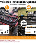 Heavy Duty ATV Front Cargo Basket With Mounting Kit 36 Inch Long 17 Inch Wide 6 Inch High Steel Mesh Rack installed on ATV