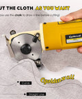 Heavy Duty Electric Rotary Fabric Carpet Cutter With 70mm Octagonal Blade, Cuts Up To One Inch Thick Material At 2400 Rpm for curved trimming.