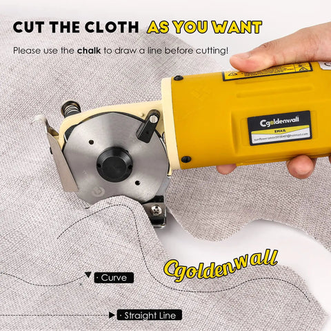 Heavy Duty Electric Rotary Fabric Carpet Cutter With 70mm Octagonal Blade, Cuts Up To One Inch Thick Material At 2400 Rpm for curved trimming.