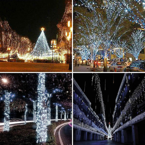 Two Pack Solar String Lights With 100 LEDs On 33 Foot Copper Wire Outdoor Fairy Lights Waterproof IP44 in night scenes