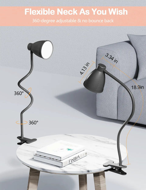 Clip On Desk Lamp With Five Color Modes And Stepless Dimming For Reading And Work 10W 38 LED Clamp Light side view