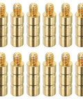 12-pack of 50 Grain Brass Arrow Inserts 0.244 Inch Diameter M4x5mm Thread 21mm Long For Archery, shown on white background