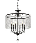 Modern Black 24 Inch Farmhouse Crystal Chandelier With 6 Lights, K9 Crystal String Drops
