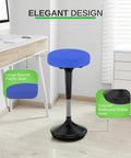 Flexible Standing Desk Stool for Ergonomic Active Sitting with blue seat and stable base in home office setting.