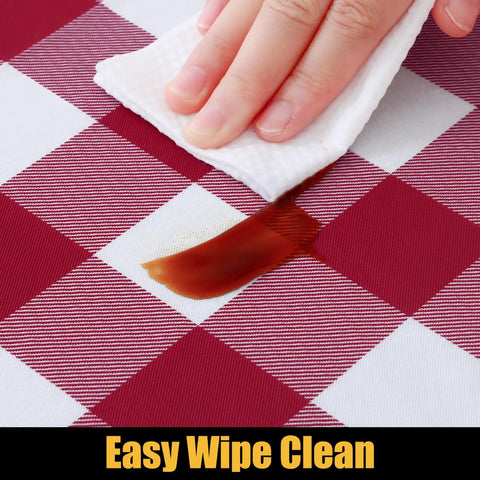 Buffalo Plaid Elastic Waterproof Fitted Vinyl Tablecloth with Flannel Backing Windproof Non Slip Outdoor Dining Table Cover for Camping and Backyard Hangouts Burgundy and White 30 by 72 being wiped clean