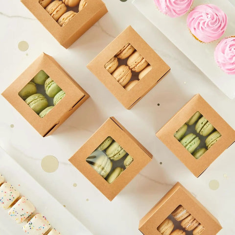 Heavy Duty Brown Cardboard Cookie Boxes With Clear Viewing Window Four By Four Inch Pastry Containers For Cupcakes Mini Pies And Sweet Treats Fifty Pack Straight Up Quality Bakers Packing