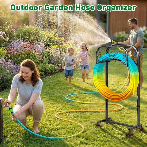 Outdoor Garden Hose Holder Stand 43 Inches Tall With Four Prongs Base Detachable Metal Hose Keeper Freestanding