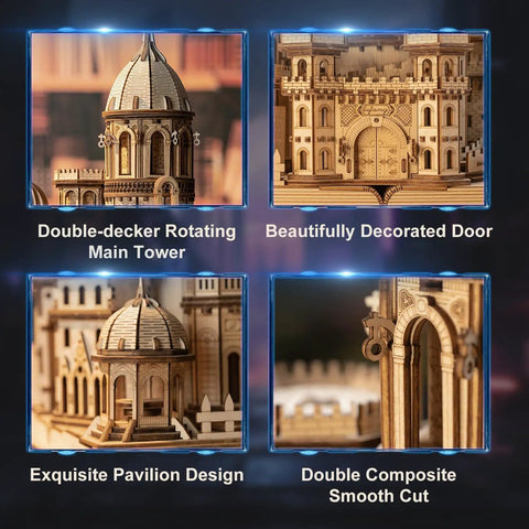 Epic Enchanted Castle Clockwork 3D Wooden Puzzle Kit 1000 Piece For Adults And Teens 14 Plus DIY Mechanical Puzzle Set, tower detail