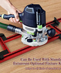 Top Shelf Adjustable Router Jig And Juice Groove Template For Sweet Custom Cabinet Projects 23.6 Inch Working Area with router on track.